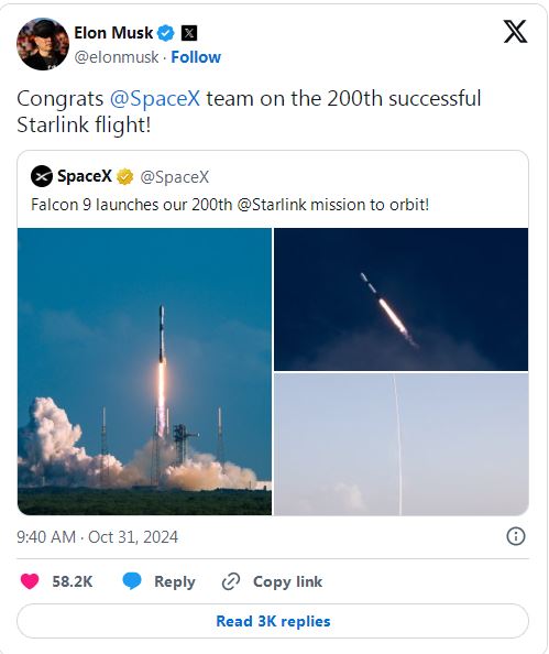 SpaceX完成第200次星链发射任务，马斯克祝贺  第1张