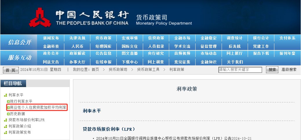 央行官网增设新栏目“商业性个人住房贷款加权平均利率”