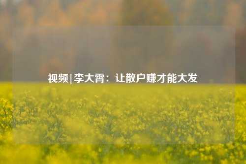 视频|李大霄：让散户赚才能大发