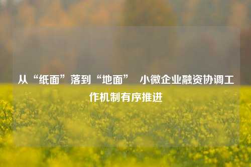 从“纸面”落到“地面”  小微企业融资协调工作机制有序推进