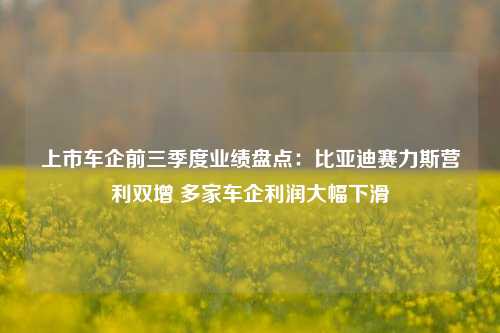 上市车企前三季度业绩盘点：比亚迪赛力斯营利双增 多家车企利润大幅下滑